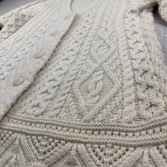Aran Crafts Ireland 100% Merino Wool Cable Knit Cardigan Sweater S Cream - Picture 6 of 9